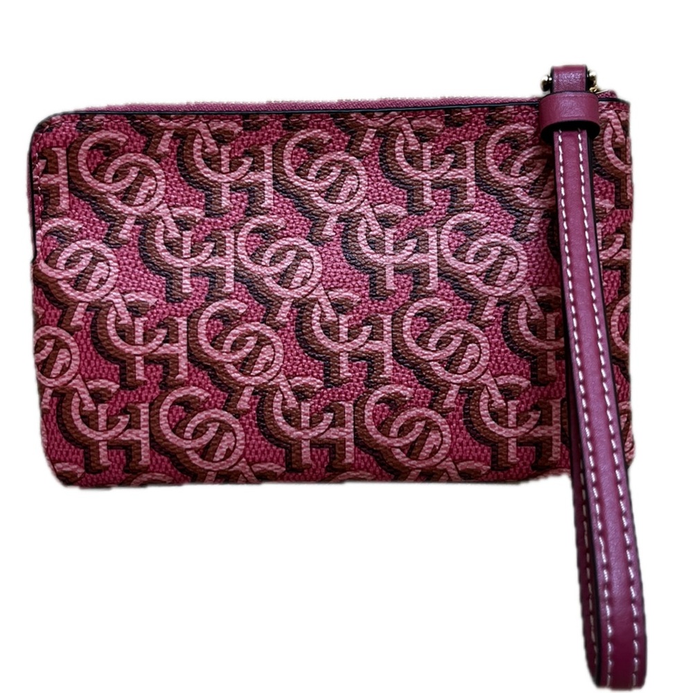 Coach Small Corner Zip Monogram Wristlet in Rouge
